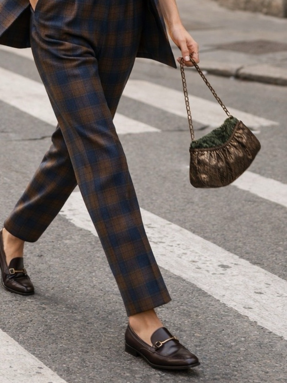 Green Patent Alligator Pattern and Brown Chain Mail Purse